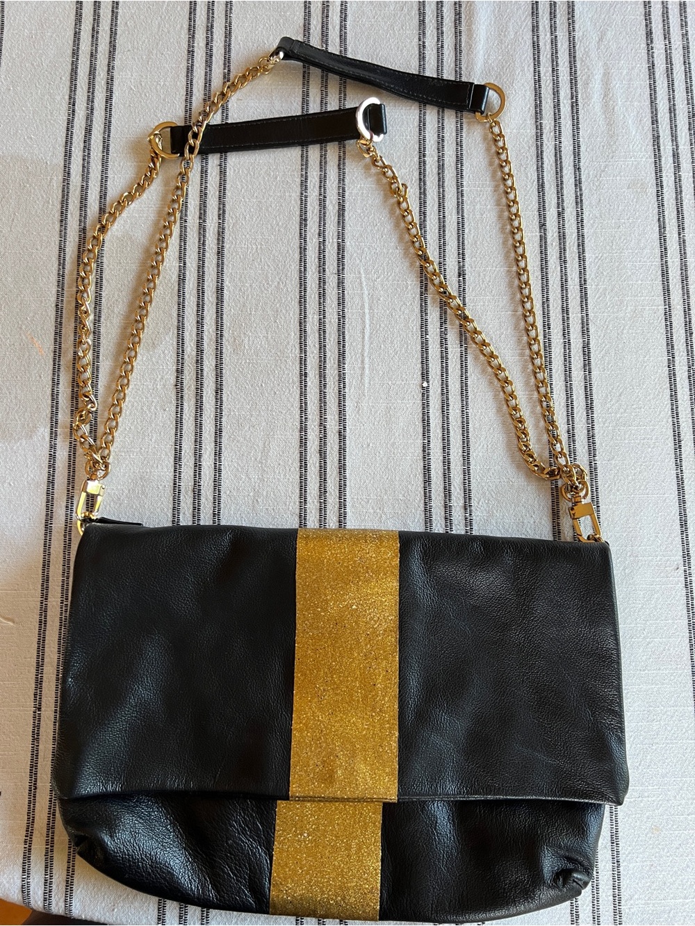 Black & Gold Foldover Clutch with Chain Strap Katie Harmon Ebner  (Miss America)